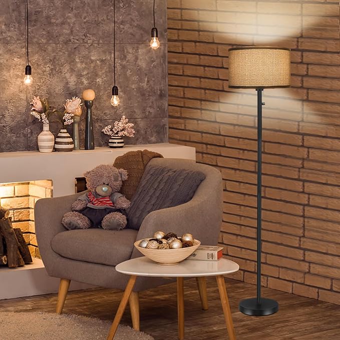Floor Lamps for Living Room, Stepless Dimmable Standing Lamp, Modern Floor Lamp with Rotary Switch, Gray Linen Shade, 9W Led Bulb Included(1000LM,2700K), Tall Lamp for Bedroom, Office, Farmhouse - LeafyLoom