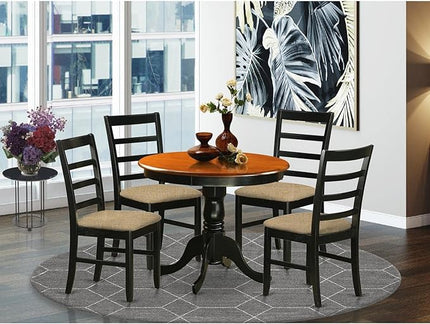 East West Furniture ANPF5-BLK-C 5 Piece Kitchen Set Includes a Round Dining Room Table with Pedestal and 4 Linen Fabric Upholstered Chairs, 36x36 Inch - LeafyLoom