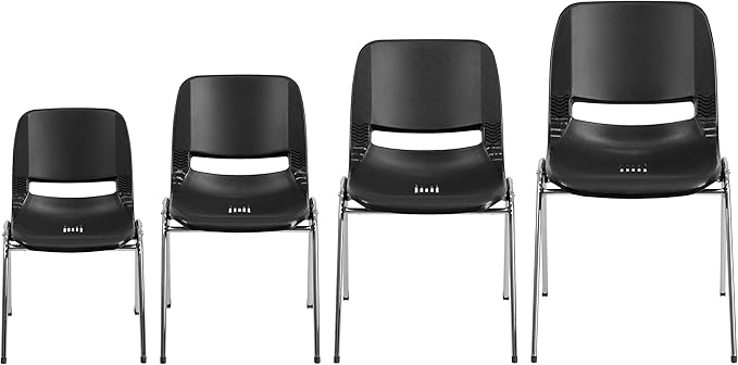 Flash Furniture HERCULES Series 661 lb. Capacity Black Ergonomic Shell Stack Chair with Chrome Frame and 16'' Seat Height - LeafyLoom