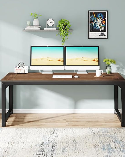 Tribesigns Modern Computer Desk, 70.8 x 35.4 inch Large Executive Office Desk Computer Table Study Writing Desk Workstation for Home Office, Teak - LeafyLoom