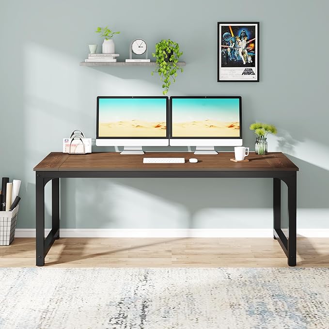 Tribesigns Modern Computer Desk, 70.8 x 35.4 inch Large Executive Office Desk Computer Table Study Writing Desk Workstation for Home Office, Teak - LeafyLoom