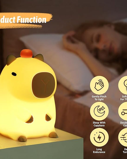 FULLOSUN Capybara Night Light, Capybara Gifts, Funny Capybara Birthday Gifts for Children Women Teenage Girls Boy Toddler - ABS+SIL Portable Squishy Rechargeable Dimmable - LeafyLoom