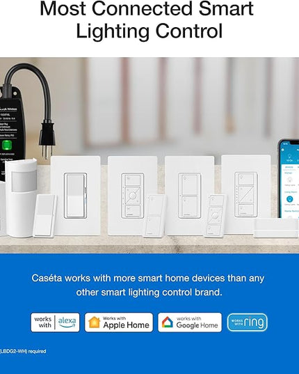 Lutron Caseta Original Smart Dimmer Switch Kit, 2 Dimmer Switches, 2 Wall Plates, 2 Remotes, 2 Pedestals, and Smart Hub, Works with Alexa, Apple Home, Google Home, 3Way, 150W, No Neutral, P-BDG-PKG2W Lutron