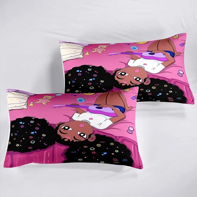 Black Girl Magic Queen Comforter Set - Black African American Girls Queen Bedding Set Princess Queen Comforter Room Decor Black Girl Bedding Sets for Girls Teens, 1 Comforter+2 Pillowcases - LeafyLoom