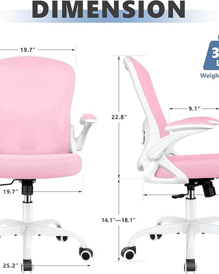 Office Chair Desk Chair, Ergonomic Mesh Computer Chair Home Office Desk Chairs, Swivel Task Chair Mid Back Breathable Rolling Chair with Adjustable Lumbar Support Flip Up Armrest (Pink) - LeafyLoom