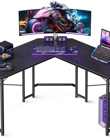 Casaottima 47 inch L Shaped Gaming Desk with Monitor Stand, Corner Desk Gaming Table for Home Office, Computer Desk Sturdy Writing Workstation for Small Space, Black - LeafyLoom