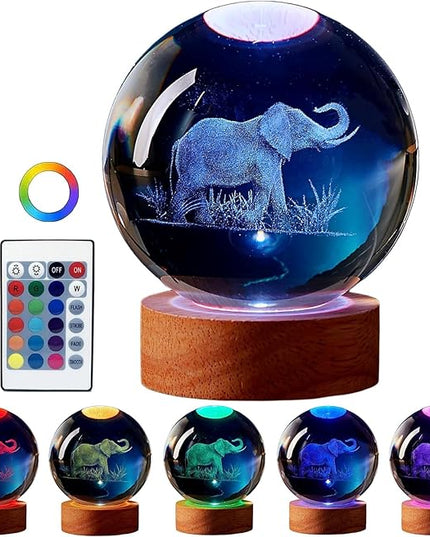 Large 3D Elephant Lamp Crystal Ball Night Light, Light up Elephant 16 Color Changing with Remote Control for Bedroom Decor, Cool Desk Decor Gift for Teens Boys and Girls, Elephant - LeafyLoom