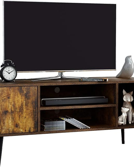 Yusong Industrial TV Stand for 55 Inch TVs,TV Bench TV Cabinet Media Cable Box Gaming Console Table with Open Shelves,Mid-Century Modern Entertainment Center for Living Room,Rustic Brown - LeafyLoom