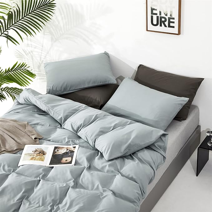 Dusty Blue Comforter Set Full Size Light Blue Comforter 3 Pieces Blue Color Full Comforter Bedding Set Women Solid Blue Full Bed Comforter Set All Season as Gift - LeafyLoom