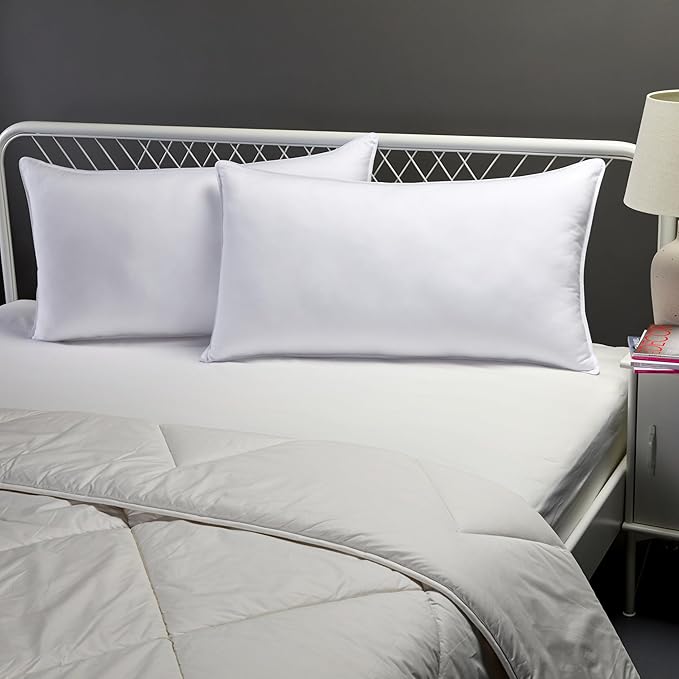Amazon Basics Down Alternative Bed Pillows, Medium Density For Back and Side Sleepers, King, 2-Pack, White, 36 in L x 20 in W - LeafyLoom