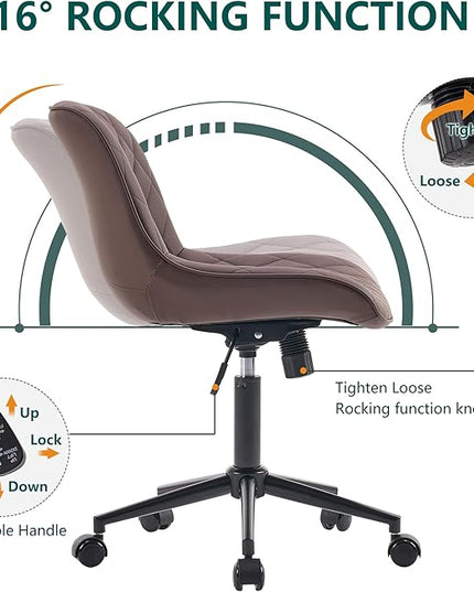 YOUNUOKE Office Chair Desk Chair with Wheels, Thick Upholstery Armless Computer Chair Task Chairs, Small Cute Home Office Desk Chair, Faux Leather Swivel Side Chair, Loads Up to 300LBS, Brown - LeafyLoom