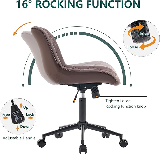 YOUNUOKE Office Chair Desk Chair with Wheels, Thick Upholstery Armless Computer Chair Task Chairs, Small Cute Home Office Desk Chair, Faux Leather Swivel Side Chair, Loads Up to 300LBS, Brown - LeafyLoom