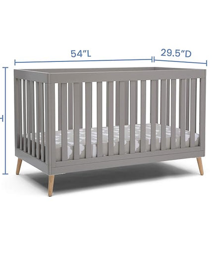 Delta Children Essex 4-in-1 Convertible Baby Crib, Grey with Natural Legs + Delta Children Twinkle Galaxy Dual Sided Recycled Fiber Core Crib and Toddler Mattress (Bundle) - LeafyLoom