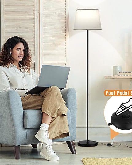 【Upgraded】 Floor Lamps for Living Room, Modern Floor Lamp with Remote Control, Dimmable Colors Temperature Standing Lamp Foot Switch, 9W Bulb Tall Lamps for Bedroom Office Kid Room - Grey - LeafyLoom