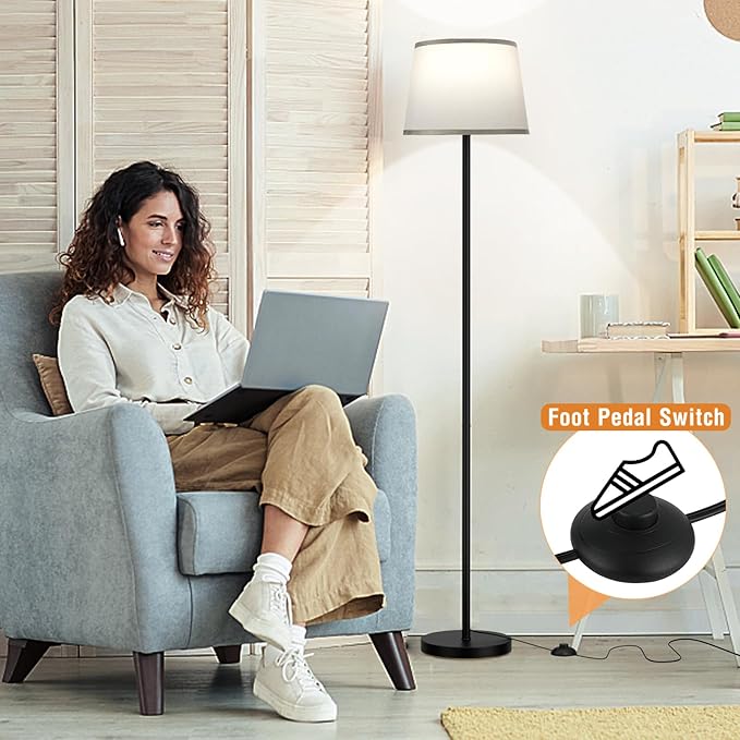【Upgraded】 Floor Lamps for Living Room, Modern Floor Lamp with Remote Control, Dimmable Colors Temperature Standing Lamp Foot Switch, 9W Bulb Tall Lamps for Bedroom Office Kid Room - Grey - LeafyLoom