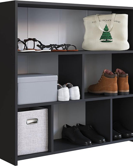 Art in Moveis Mid Century Modern Bookshelf, 6 Cube Storage Shelf - 3 Tier Retro Bookshelf CARB-Free Engineered Wood - Black - LeafyLoom