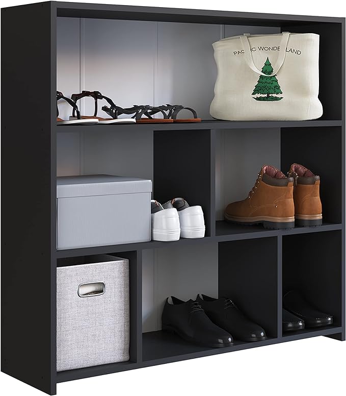 Art in Moveis Mid Century Modern Bookshelf, 6 Cube Storage Shelf - 3 Tier Retro Bookshelf CARB-Free Engineered Wood - Black - LeafyLoom