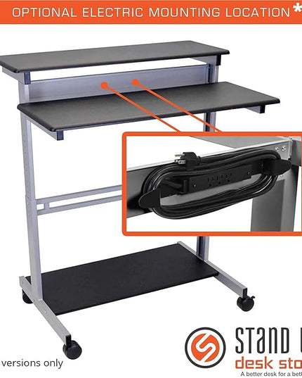 Stand Up Desk Store Rolling Adjustable Height Two Tier Standing Desk Computer Workstation (Silver Frame/Black Top, 40" Wide) - LeafyLoom