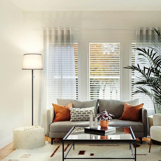 Floor Lamp for Living Room, Modern Standing Lamps with Linen Shade, Simple Design Pole Lamps Tall Floor Lamp for Bedroom, Bulb not Included - LeafyLoom