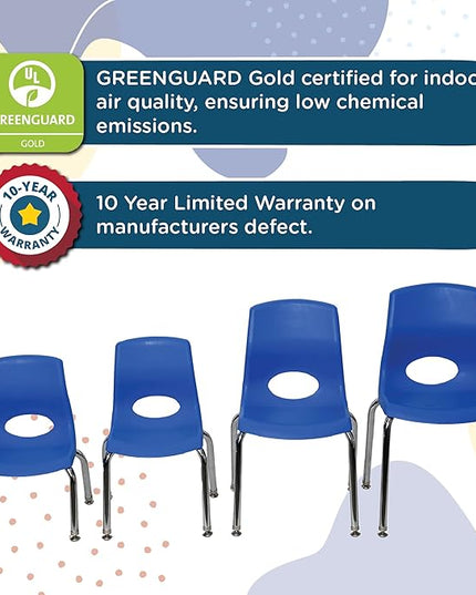 Angeles H, Blue with Chrome Legs, 4 Pack MyPosture Children's Chair, 14-inch - LeafyLoom