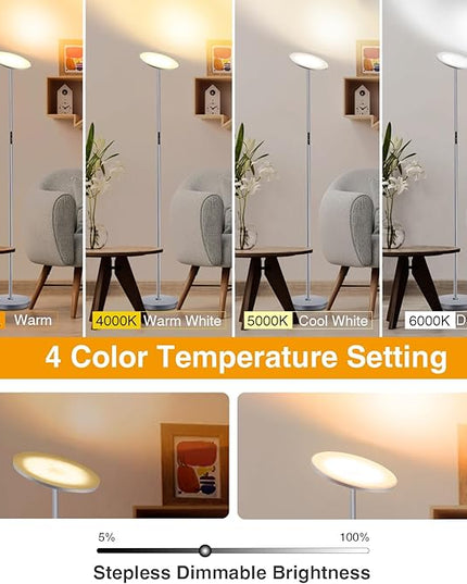 OUTON Floor Lamp, 30W 2400LM LED Modern Torchiere Sky Lamp, Super Bright Dimmable Standing Tall Lamp with 4 Color Temperature, Remote Touch Control, 1-H Timer for Living Room Bedroom Office,Space Grey - LeafyLoom