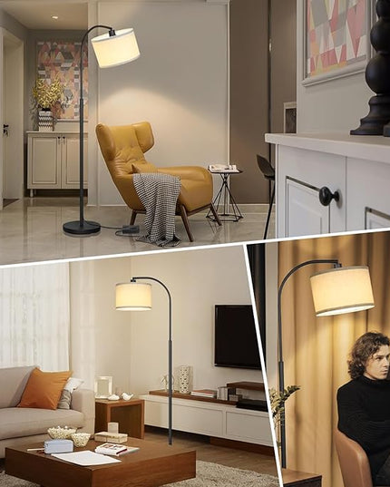 Boncoo Modern Floor Lamp for Living Room, Arc Floor Lamp with Adjustable Hanging Shade, Black Arched Light with Dimmable Pedal Switch for Bedroom Study Room Office, 9W 3000K LED Bulb Included - LeafyLoom
