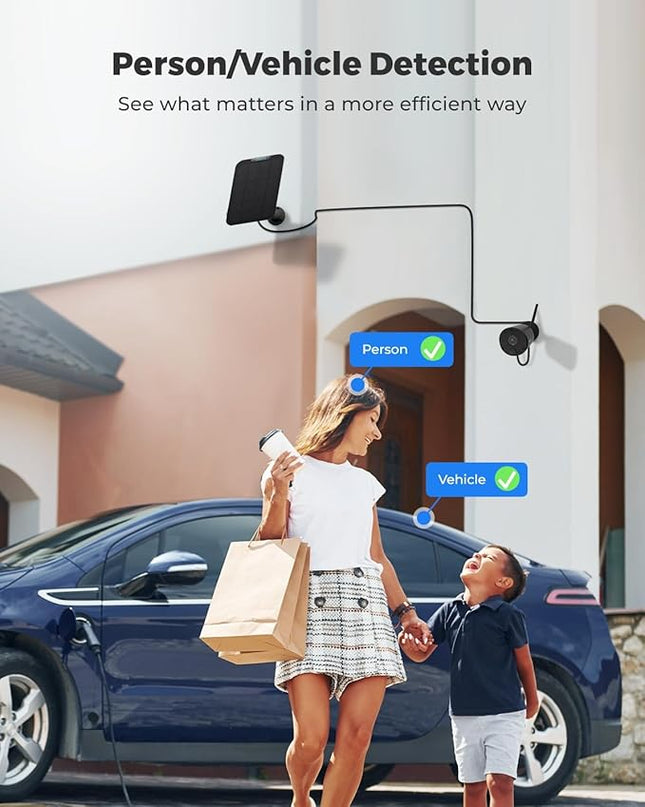 REOLINK 2K 3MP Solar Security Camera, Wireless Home Security Camera Outdoor Indoor, IR Night Vision, Human/Car Detection, 2.4G WiFi, Local Storage, No Monthly Fee, Support Home Hub, Argus Eco+SP Black REOLINK