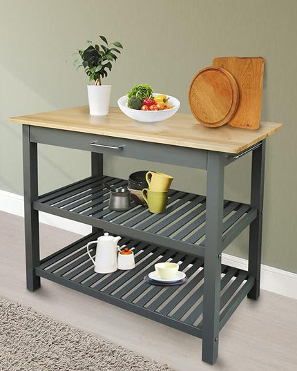 Casual Home Solid Hardwood Top, Slate Gray, 40" W (373-932) Kitchen Island - LeafyLoom