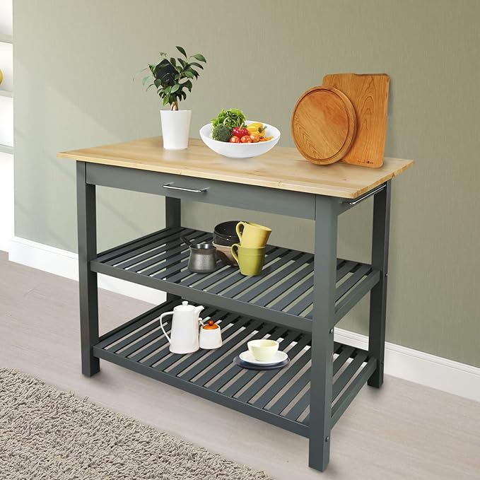 Casual Home Solid Hardwood Top, Slate Gray, 40" W (373-932) Kitchen Island - LeafyLoom