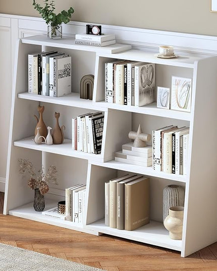 IOTXY Wooden Extendable Shelf Bookcase - 3-Tier Ladder Low Short Bookshelf for Small Space or Corner, White, S - LeafyLoom
