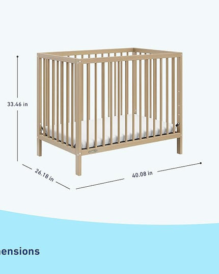 Graco Teddi 4-in-1 Convertible Mini Crib with Bonus Water-Resistant Mattress (Driftwood) – GREENGUARD Gold Certified, 2.75-Inch Mattress Included, Convenient Size, Easy 30-Minute Assembly - LeafyLoom