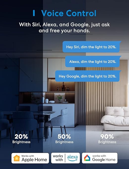 meross Smart Dimmer Switch, Single Pole WiFi Light Switch Works with Apple HomeKit, Alexa, Remote/Voice Control and Schedule, Neutral Wire Required, 2.4GHz WiFi Only, No Hub Required, 2 Pack meross