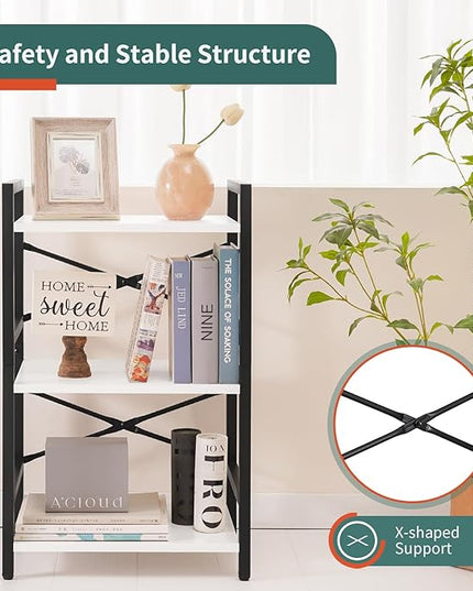 Yoobure Bookshelf Small Book Shelf, Solid Industrial 3 Tier Shelf Bookcase, Short Book Case for Bedroom, Living Room, Office Home, Small Spaces, White - LeafyLoom