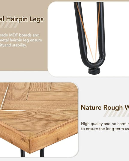 Modern Wood Coffee Table, 1.9 "thickness Coffee Table for Living Room Chevron Pattern & Metal Hairpin Legs - LeafyLoom