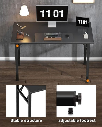 Need 39.4 inches Computer Desk for Small Space Small Folding Table Small Writing Desk Compact Desk Foldable Desk with BIFMA Certification, No Install Needed, Black - LeafyLoom