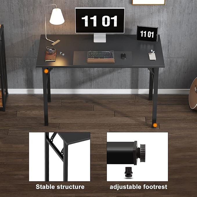 Need 39.4 inches Computer Desk for Small Space Small Folding Table Small Writing Desk Compact Desk Foldable Desk with BIFMA Certification, No Install Needed, Black - LeafyLoom