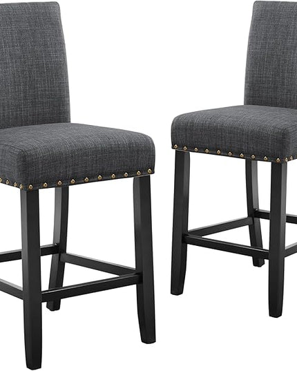 New Classic Furniture Crispin Counter Dining Chair (Set of Six), 100% Polyester Granite Gray Fabric with Espresso Legs - LeafyLoom