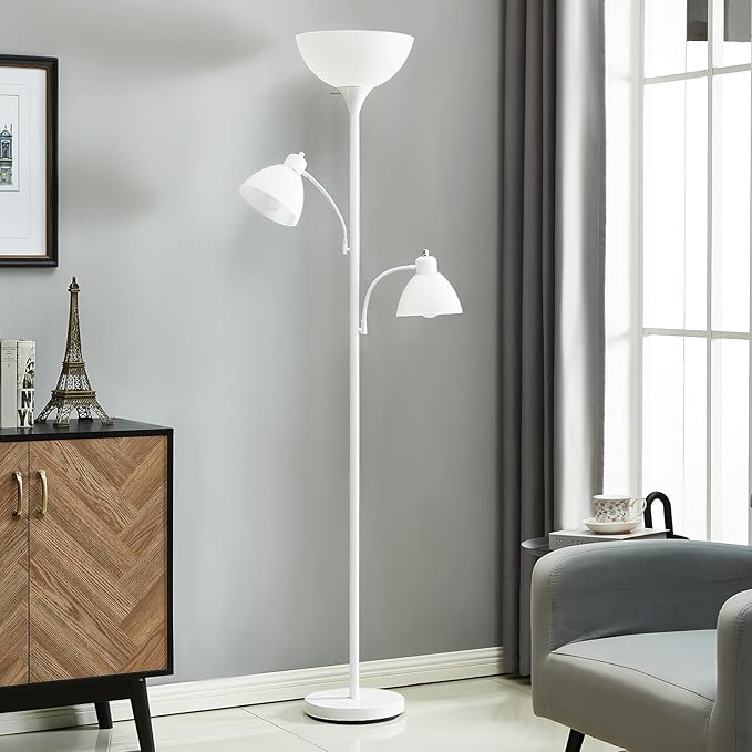 Luvkczc 3 Light Tree Floor Lamp, Floor Lamps for Living Room, Torchiere Floor Lamp with 5 Replace Lampshades, Modern Tall Lamps for Living Room, Bedroom, Office, 3 Bulbs included (8W) - LeafyLoom