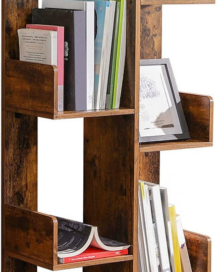 VASAGLE Bookcase, Tree-Shaped Bookshelf with 8 Storage Shelves, Rounded Corners, 19.7 x 9.8 x 55.1 Inches, Rustic Brown ULBC66BXV1 - LeafyLoom