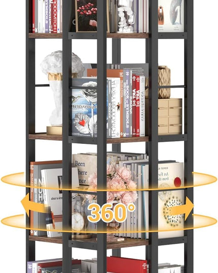 Aheaplus Rotating Bookshelf, Corner Bookshelf, 360 Display Wood Spinning Bookshelf, Floor Standing Bookcase Narrow Shelf Revolving Organizer Storage Rack for Small Space, Bedroom, Study Room - LeafyLoom