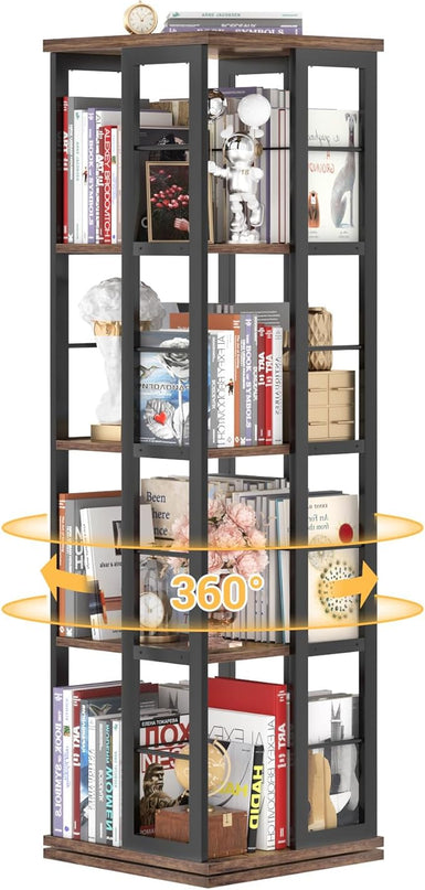 Aheaplus Rotating Bookshelf, Corner Bookshelf, 360 Display Wood Spinning Bookshelf, Floor Standing Bookcase Narrow Shelf Revolving Organizer Storage Rack for Small Space, Bedroom, Study Room - LeafyLoom