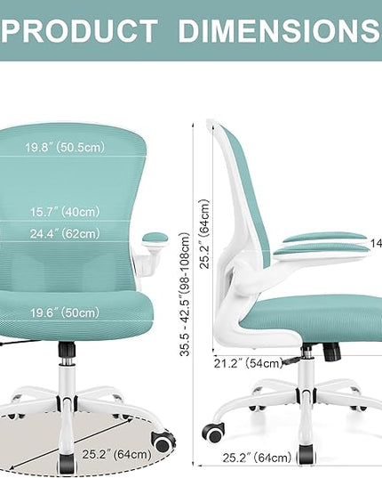 Ergonomic Office Chair, Lumbar Support Desk Chair with Flip-up Armrest and Breathable Mesh, Height Adjustable Swivel Office Chair LightBlue - LeafyLoom