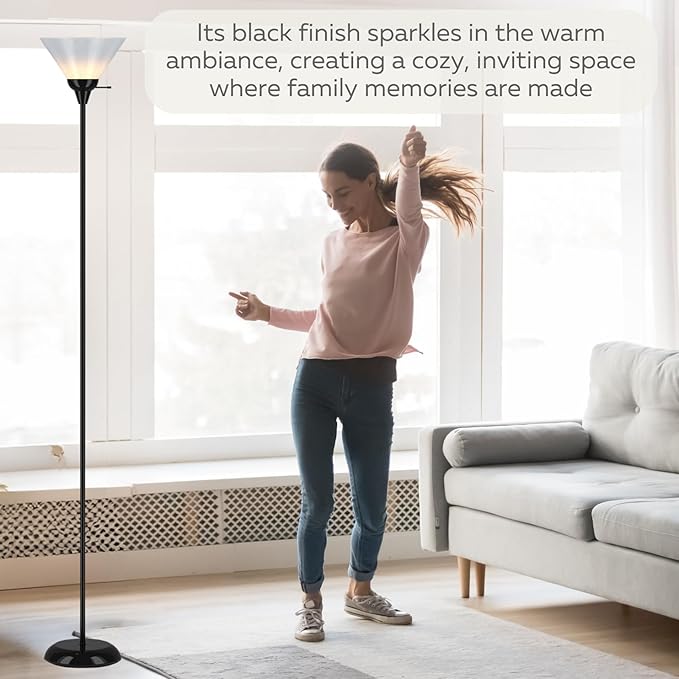 LIGHTACCENTS Black Floor Lamp with Opal White Cone Shade – Standing Lamp, Torch Floor Lamps for Living Room, Floor Lamp for Bedroom, Corner Floor Lamp Modern Floor Lamp Corner Lamp (Black Finish) - LeafyLoom