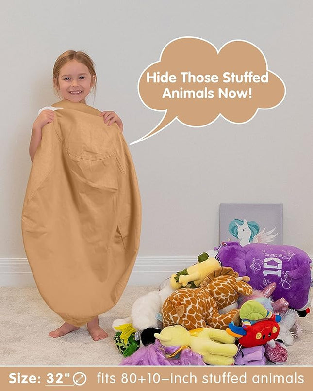 Aubliss Stuffed Animal Bean Bag Storage Chair (Solid Khaki, Medium (32'')) - LeafyLoom