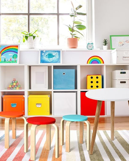 12 Inch Bentwood Stacking Stool for Kids Colored Durable Round Nesting Stool Flexible Wood Stackable Stool Chairs for Playroom Daycare Home Classroom(Colorful,8 Pcs) - LeafyLoom