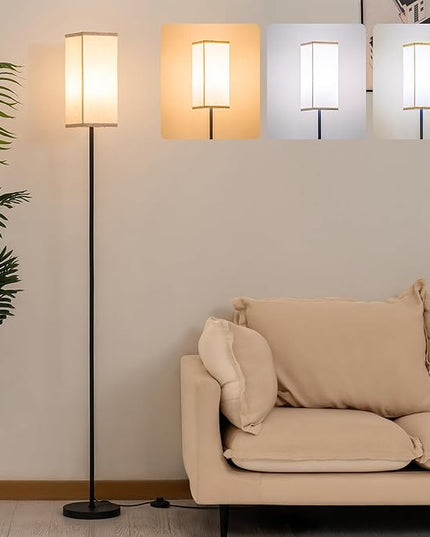 Floor Lamp, Corner Standing Lamp with Linen Lampshade, 3 Color Temperatures, Pole Lamp for Living Room Bedroom Office, Office Lamps for Work, 9W LED Bulb Included - LeafyLoom