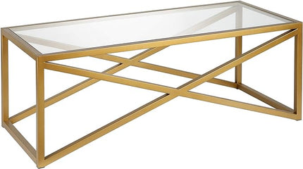 Calix 46'' Wide Rectangular Coffee Table in Brass - LeafyLoom