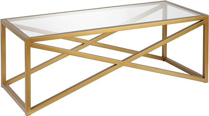 Calix 46'' Wide Rectangular Coffee Table in Brass - LeafyLoom