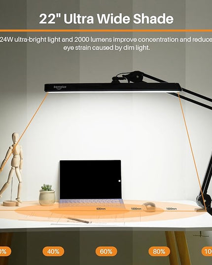 LED Architect Desk Lamp with Clamp, Metal Swing Arm 2000 Lumens Dimming Office Table Lamp for Task Work Drafting Reading Desktop, 117PCS Bright LEDs, 24W Workbench Lamp(Black) - LeafyLoom
