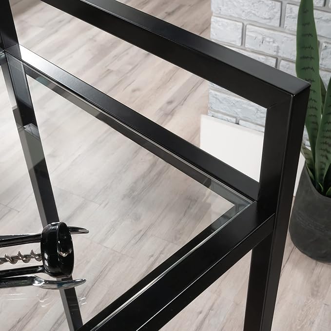 Sauder International Lux Bar Cart, Black Finish - LeafyLoom